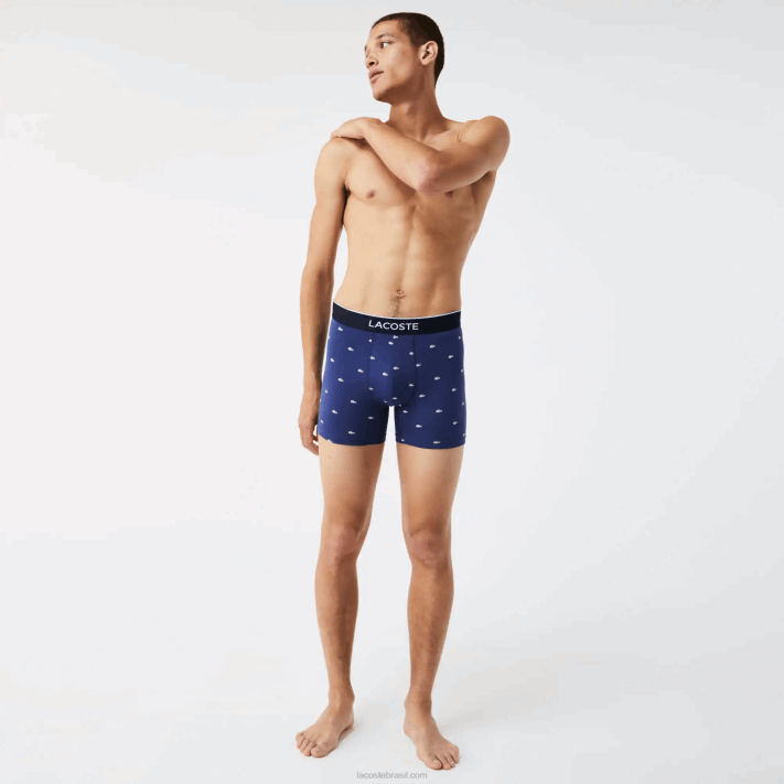 Lacoste cueca boxer de algodão elástico de cintura de marca pacote com 3 homens azul marinho cinza chine vermelho w3t 88BL1428 - Image 1