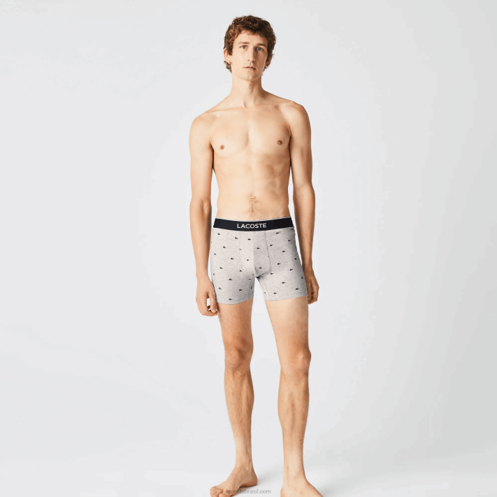 Lacoste cueca boxer de algodão elástico de cintura de marca pacote com 3 homens lombo cinza preto vdp 88BL1429 - Image 2