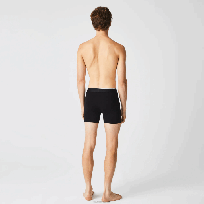 Lacoste cueca boxer de algodão elástico de cintura de marca pacote com 3 homens lombo cinza preto vdp 88BL1429 - Image 3
