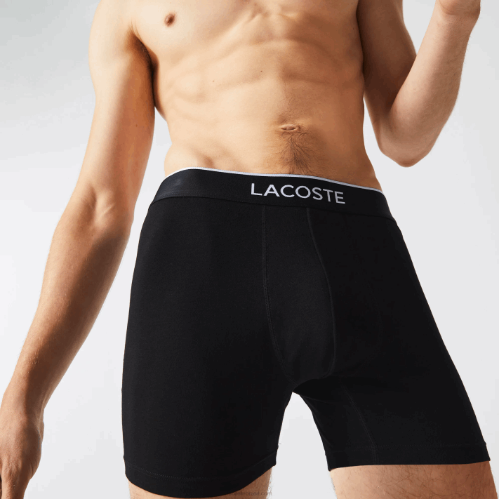 Lacoste cueca boxer de algodão elástico de cintura de marca pacote com 3 homens lombo cinza preto vdp 88BL1429 - Image 4