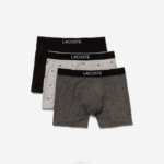 Lacoste cueca boxer de algodão elástico de cintura de marca pacote com 3 homens lombo cinza preto vdp 88BL1429 - Image 5