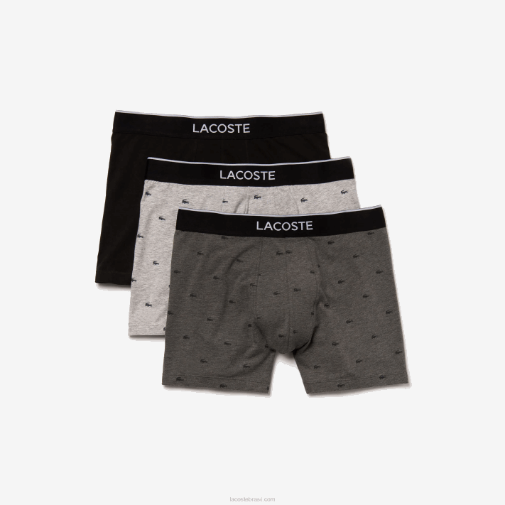 Lacoste cueca boxer de algodão elástico de cintura de marca pacote com 3 homens lombo cinza preto vdp 88BL1429 - Image 5