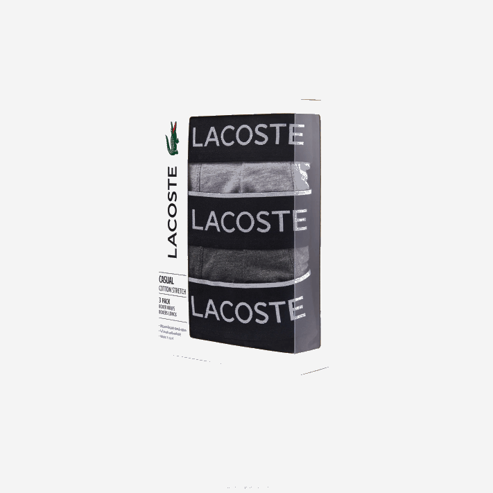 Lacoste cueca boxer de algodão elástico de cintura de marca pacote com 3 homens lombo cinza preto vdp 88BL1429 - Image 6