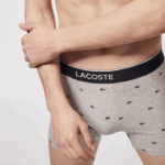 Lacoste cueca boxer de algodão elástico de cintura de marca pacote com 3 homens lombo cinza preto vdp 88BL1429 - Image 8