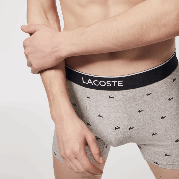 Lacoste cueca boxer de algodão elástico de cintura de marca pacote com 3 homens lombo cinza preto vdp 88BL1429 - Image 8