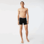 Lacoste cueca boxer de algodão elástico longo com 3 unidades homens chine preto branco nu 88BL1433 - Image 2