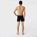Lacoste cueca boxer de algodão elástico longo com 3 unidades homens chine preto branco nu 88BL1433 - Image 3