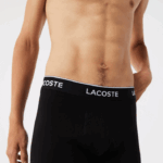 Lacoste cueca boxer de algodão elástico longo com 3 unidades homens chine preto branco nu 88BL1433 - Image 4