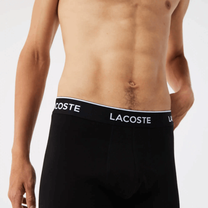 Lacoste cueca boxer de algodão elástico longo com 3 unidades homens chine preto branco nu 88BL1433 - Image 4