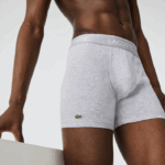 Lacoste cueca boxer de algodão elástico longo com 3 unidades homens chine preto branco nu 88BL1433 - Image 7