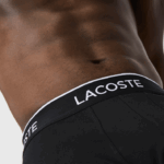 Lacoste cueca boxer de algodão elástico longo com 3 unidades homens chine preto branco nu 88BL1433 - Image 9