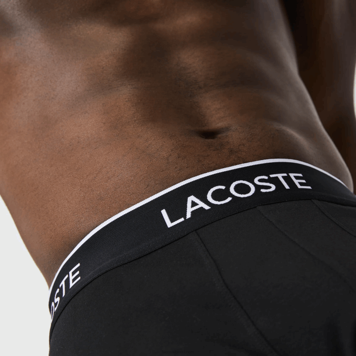 Lacoste cueca boxer de algodão elástico longo com 3 unidades homens chine preto branco nu 88BL1433 - Image 9
