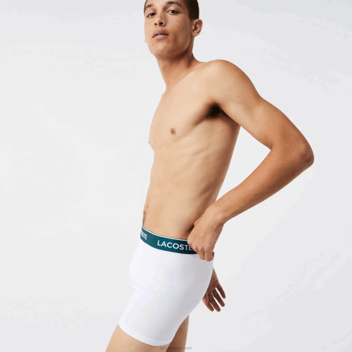Lacoste cueca boxer de algodão elástico longo com 3 unidades homens chine preto branco nu 88BL1433 - Image 1