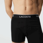 Lacoste cueca boxer de algodão elástico longo com 3 unidades homens preto 031 88BL1406 - Image 2
