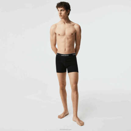 Lacoste cueca boxer de algodão elástico longo com 3 unidades homens preto 031 88BL1406
