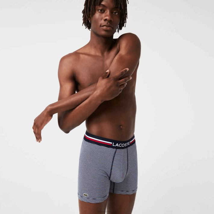 Lacoste cueca boxer de jérsei de algodão elástico longo pacote com 3 homens azul marinho branco 525 88BL1424 - Image 2