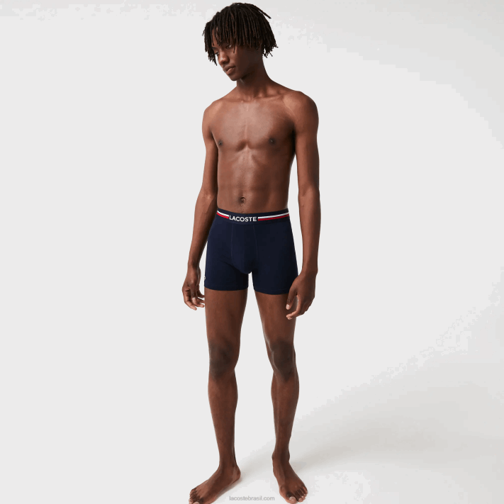 Lacoste cueca boxer de jérsei de algodão elástico longo pacote com 3 homens azul marinho branco 525 88BL1424 - Image 4