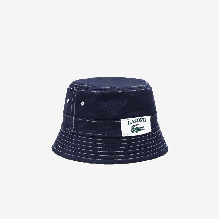 Lacoste estampa reversível de herança ou chapéu de balde de algodão sólido homens azul marinho branco 525 88BL2342 - Image 3