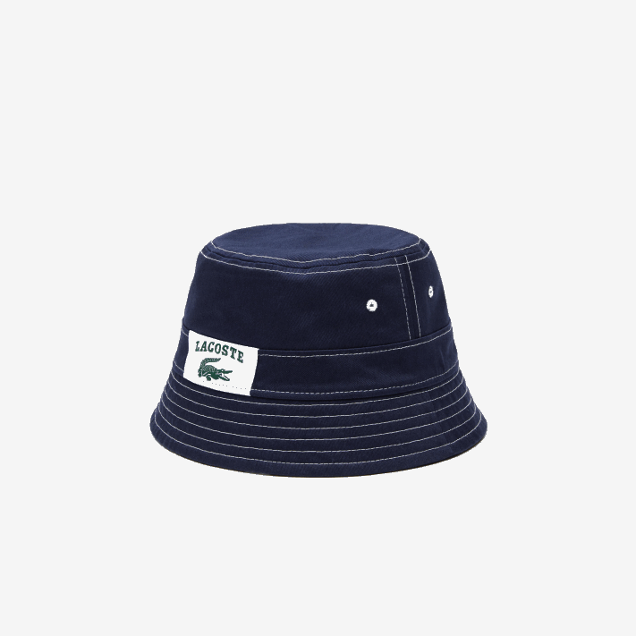 Lacoste estampa reversível de herança ou chapéu de balde de algodão sólido homens azul marinho branco 525 88BL2342 - Image 4
