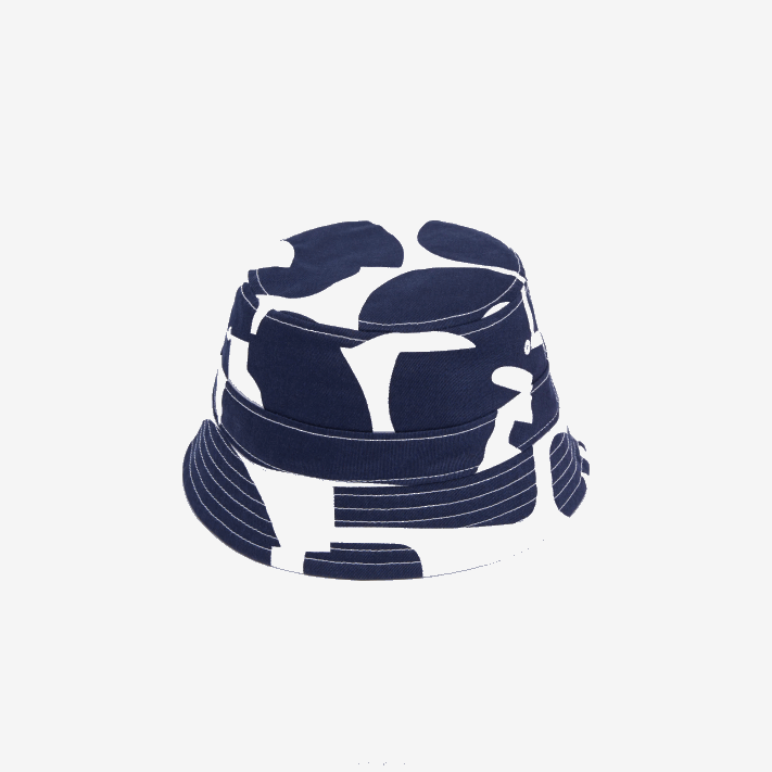 Lacoste estampa reversível de herança ou chapéu de balde de algodão sólido homens azul marinho branco 525 88BL2342 - Image 1