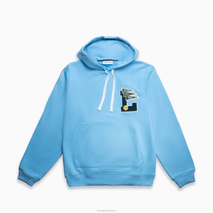 Lacoste flâmulas l badge moletom de lã de algodão com capuz homens azul claro 709 88BL1099 - Image 1