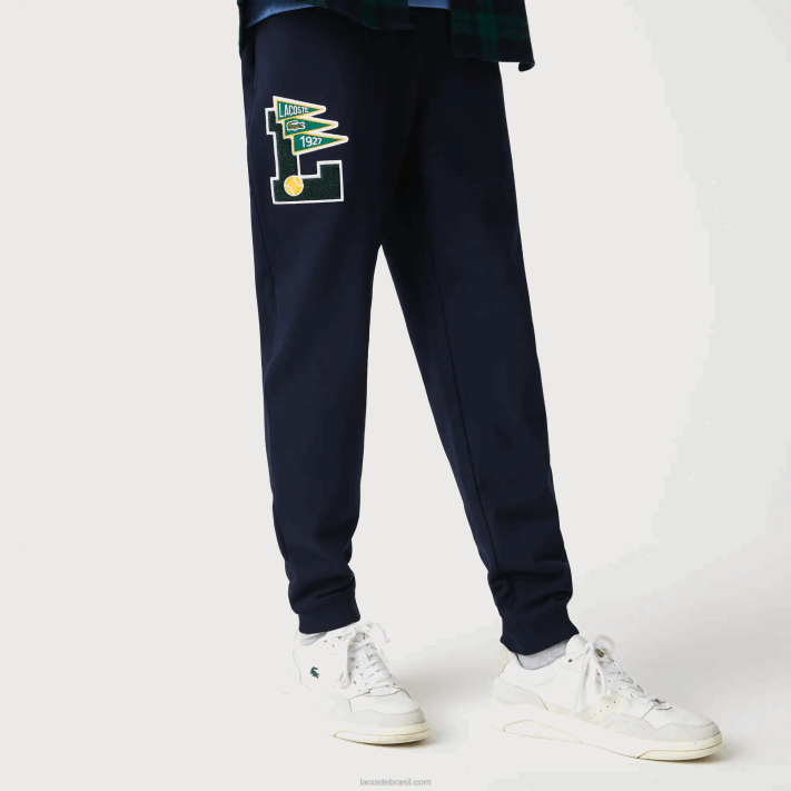 Lacoste galhardetes l badge calças de treino de lã homens azul marinho 166 88BL1168 - Image 2