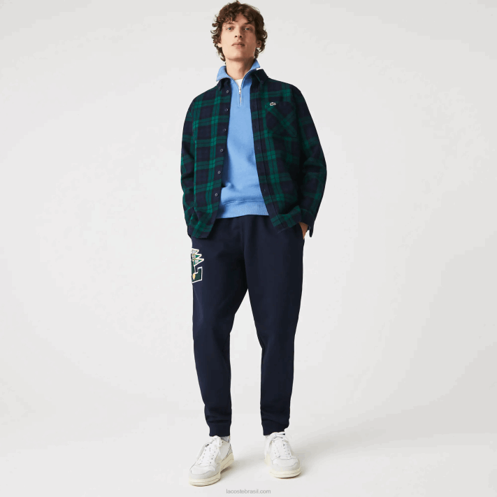 Lacoste galhardetes l badge calças de treino de lã homens azul marinho 166 88BL1168 - Image 1