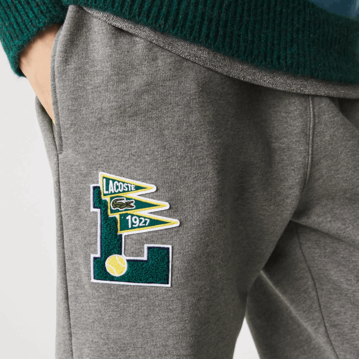 Lacoste galhardetes l badge calças de treino de lã homens lombo cinza 1vq 88BL1169 - Image 2