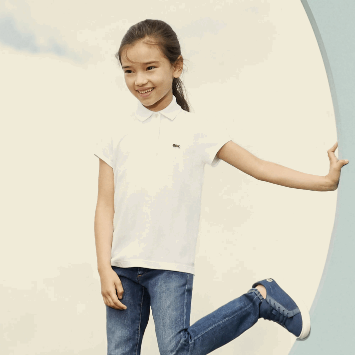 Lacoste gola recortada mini polo piquê garotas azul marinho 166 88BL2951 - Image 6