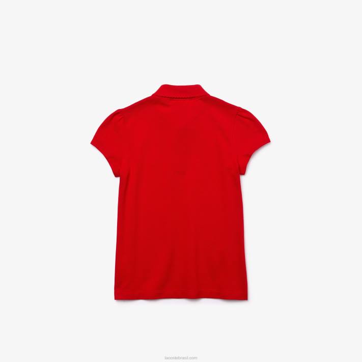 Lacoste gola recortada mini polo piquê garotas vermelho 240 88BL2948 - Image 2
