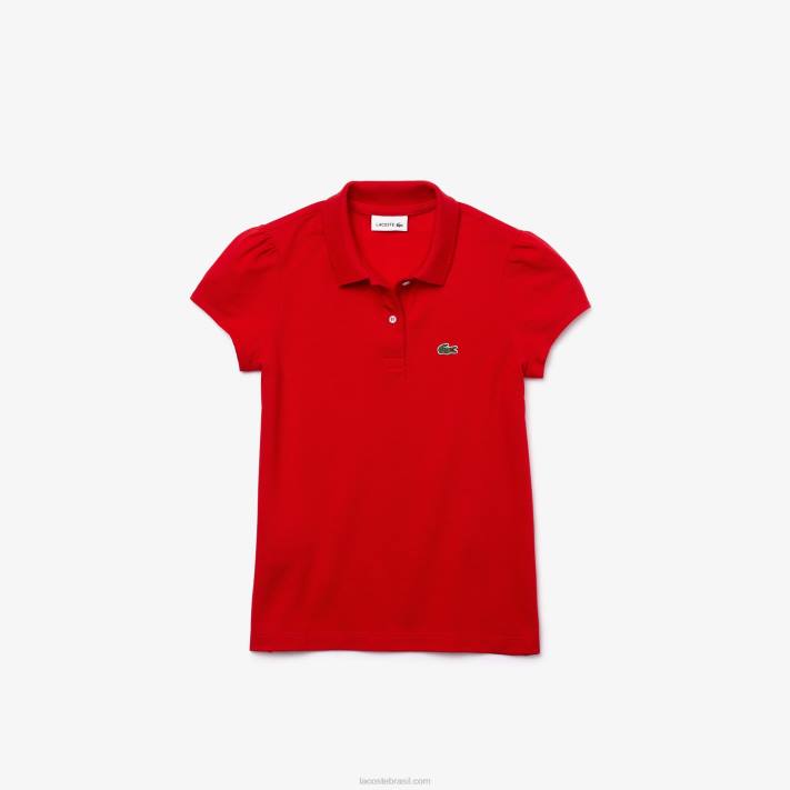 Lacoste gola recortada mini polo piquê garotas vermelho 240 88BL2948 - Image 1