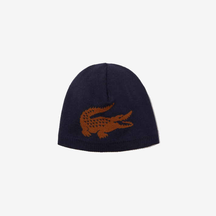 Lacoste gorro de lã de crocodilo jacquard homens azul marinho marrom 1dy 88BL2309 - Image 1