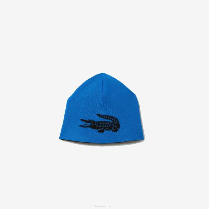 Lacoste gorro reversível de crocodilo contraste homens preto azul 985 88BL2345 - Image 2