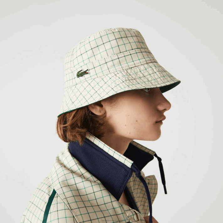 Lacoste Heritage reversível sólido ou balde de verificação mulheres bege verde epp 88BL2929 - Image 2