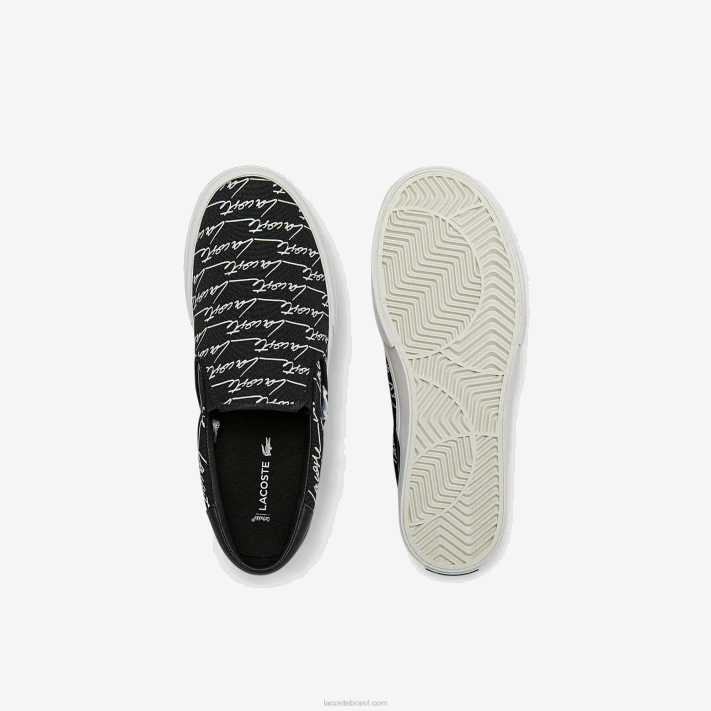 Lacoste impressão em tela de serviço de salto deslizar mulheres preto e off white 454 88BL2705 - Image 4