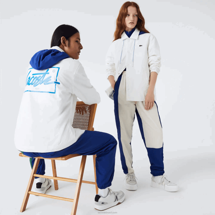Lacoste jaqueta abotoada com capuz contraste ao vivo homens branco azul eme 88BL1316 - Image 1
