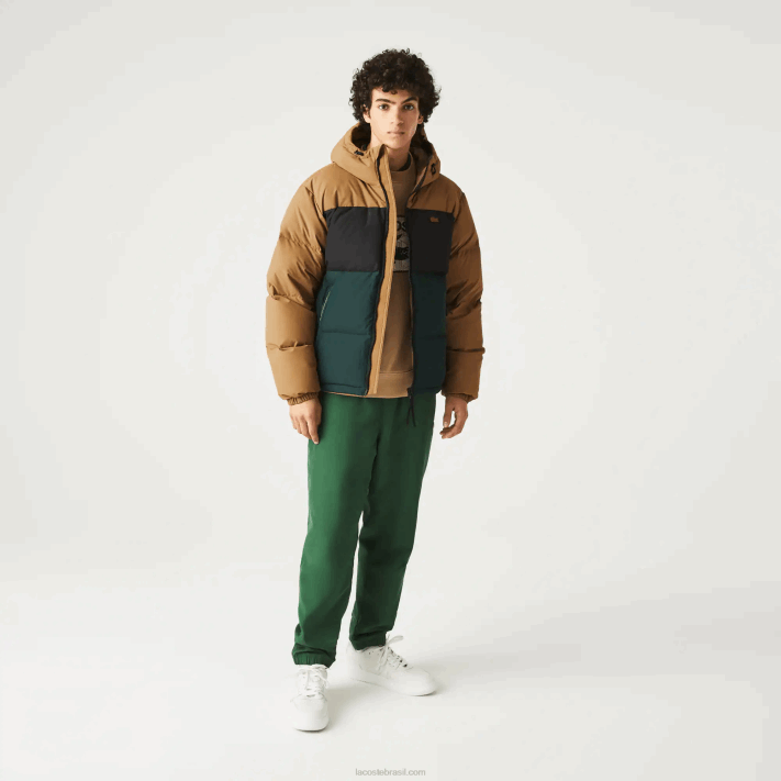 Lacoste Jaqueta acolchoada colorblock repelente de água homens marrom preto verde tpv 88BL1227 - Image 8