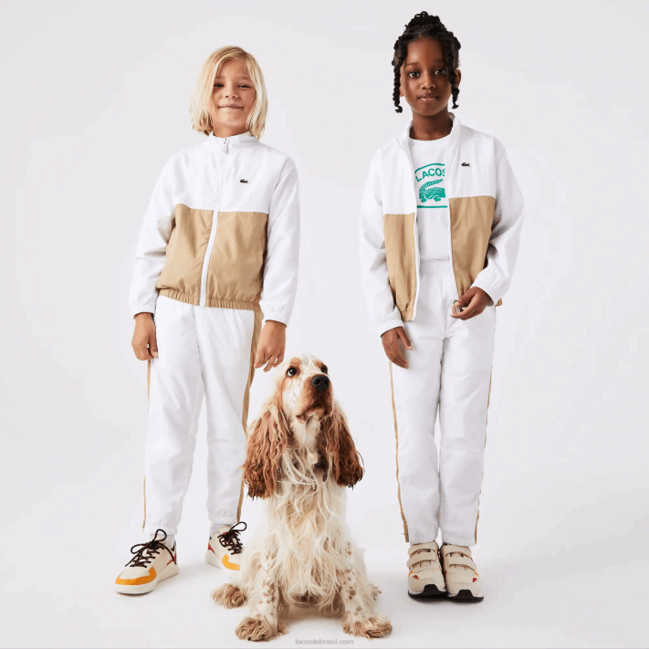 Lacoste jaqueta colorblock gola alta crianças branco bege wn5 88BL3220 - Image 2
