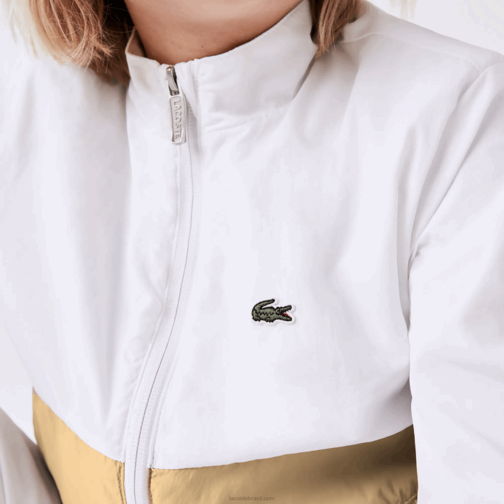 Lacoste jaqueta colorblock gola alta crianças branco bege wn5 88BL3220 - Image 8