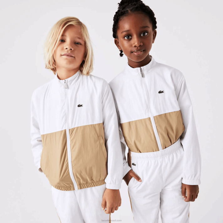 Lacoste jaqueta colorblock gola alta crianças branco bege wn5 88BL3220 - Image 1
