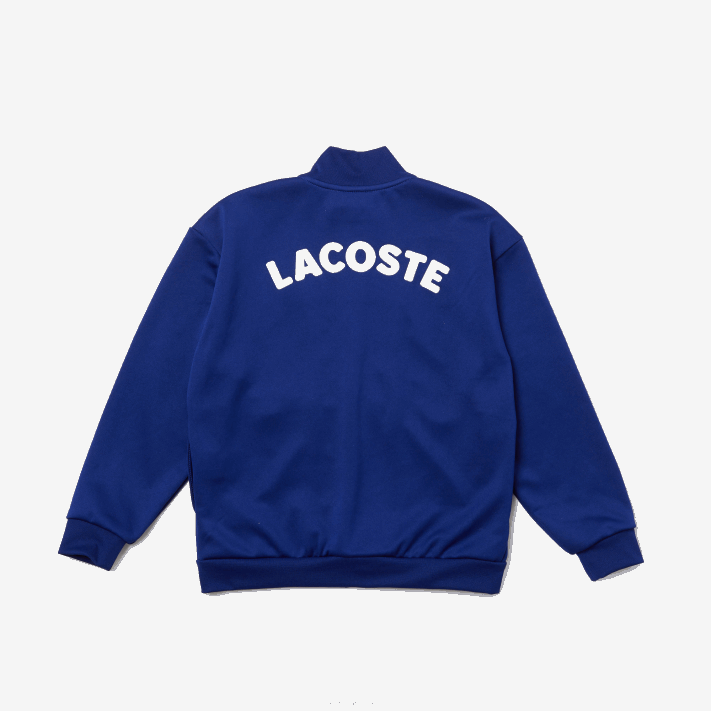 Lacoste Jaqueta de lã com gola alta e zíper da marca Heritage crianças emj branco azul 88BL3249 - Image 2