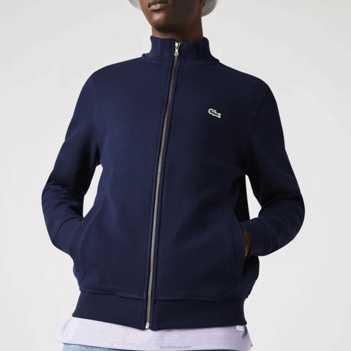 Lacoste jaqueta de lã piquê com gola alta com zíper homens azul marinho 166 88BL1035 - Image 7