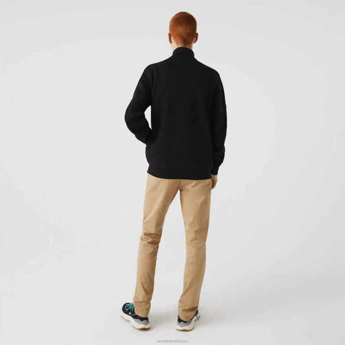 Lacoste jaqueta de lã piquê com gola alta com zíper homens preto 031 88BL1034 - Image 4