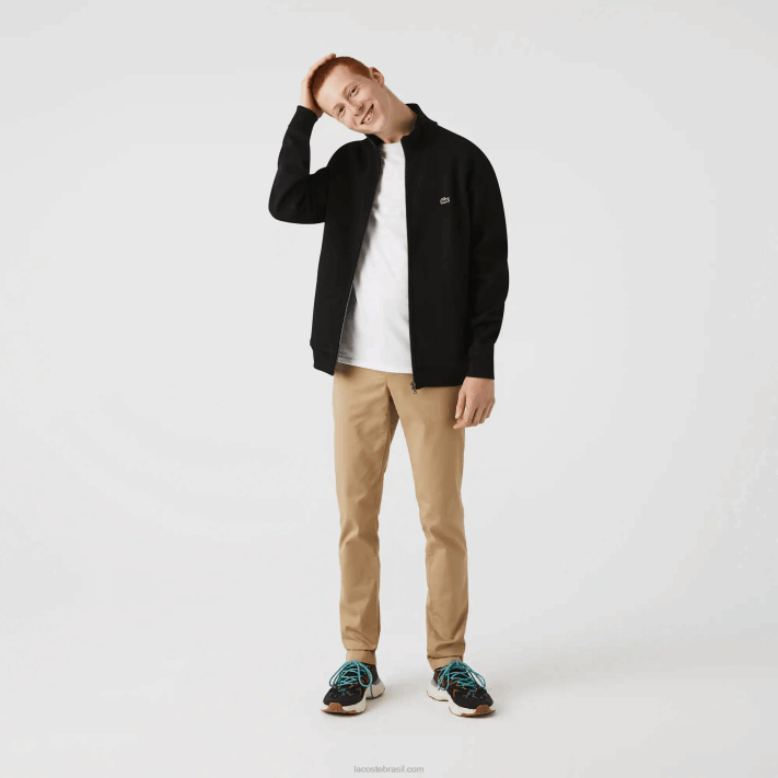 Lacoste jaqueta de lã piquê com gola alta com zíper homens preto 031 88BL1034 - Image 1