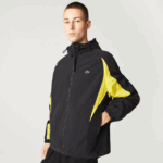 Lacoste jaqueta de nylon color block Heritage homens preto amarelo tj6 88BL1238