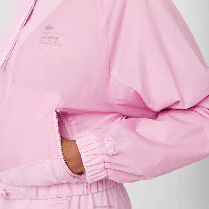 Lacoste jaqueta de nylon forrada de malha mulheres rosa z4h 88BL2627 - Image 9