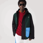 Lacoste jaqueta de sarja colorblock repelente à água homens preto azul verde nd 88BL1247