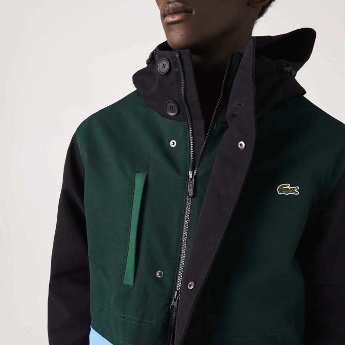 Lacoste jaqueta de sarja colorblock repelente à água homens preto azul verde nd 88BL1247 - Image 5