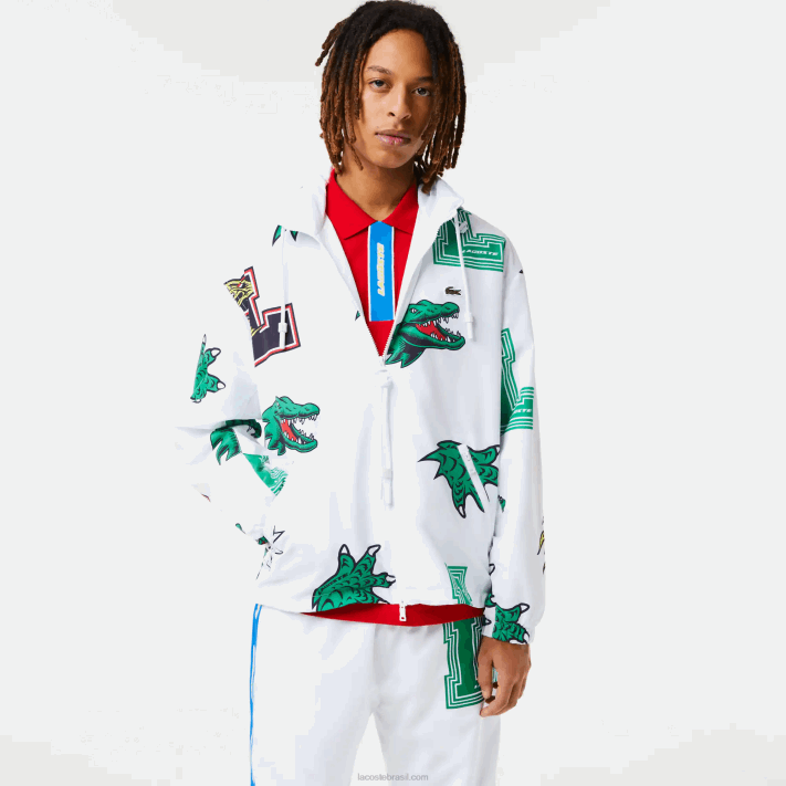 Lacoste jaqueta de tafetá repelente de água homens branco sbh 88BL1245 - Image 8