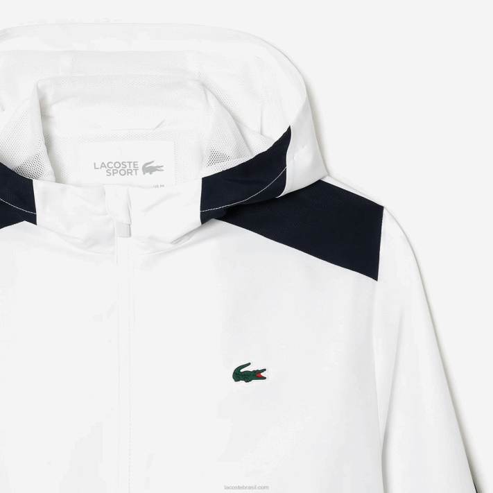 Lacoste jaqueta de tênis com capuz de poliéster reciclado homens branco azul marinho amarelo x1i 88BL381 - Image 2